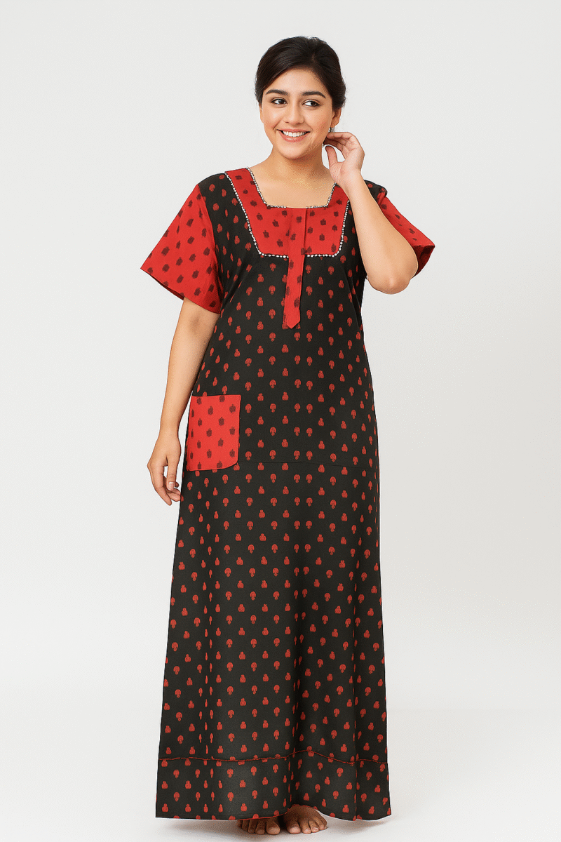 Women’s Cotton Printed Nighty – Black
