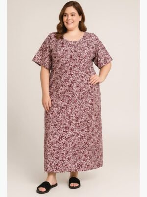 Women's Cotton Printed Nighty – Pink