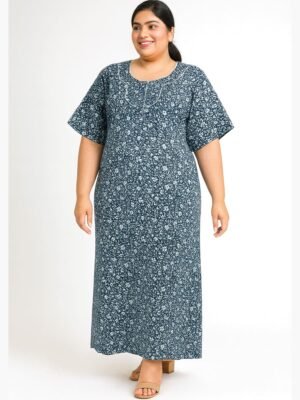 Women's Cotton Printed Nighty – Teal