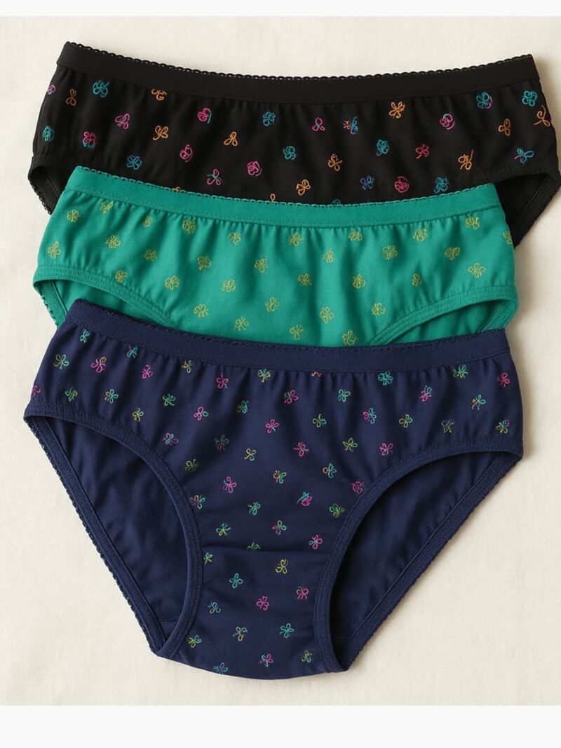 WP-IKON-01-FG-NB-BK-L-03 Women's Cotton Mid-Rise Printed Panty Set - Multicolor