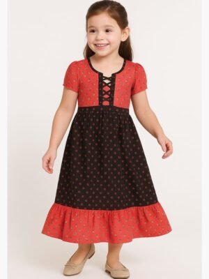 Girls Cotton Frock Nighty – Coffee & Black