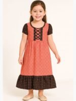Girls Cotton Frock Nighty – Coral & Coffee