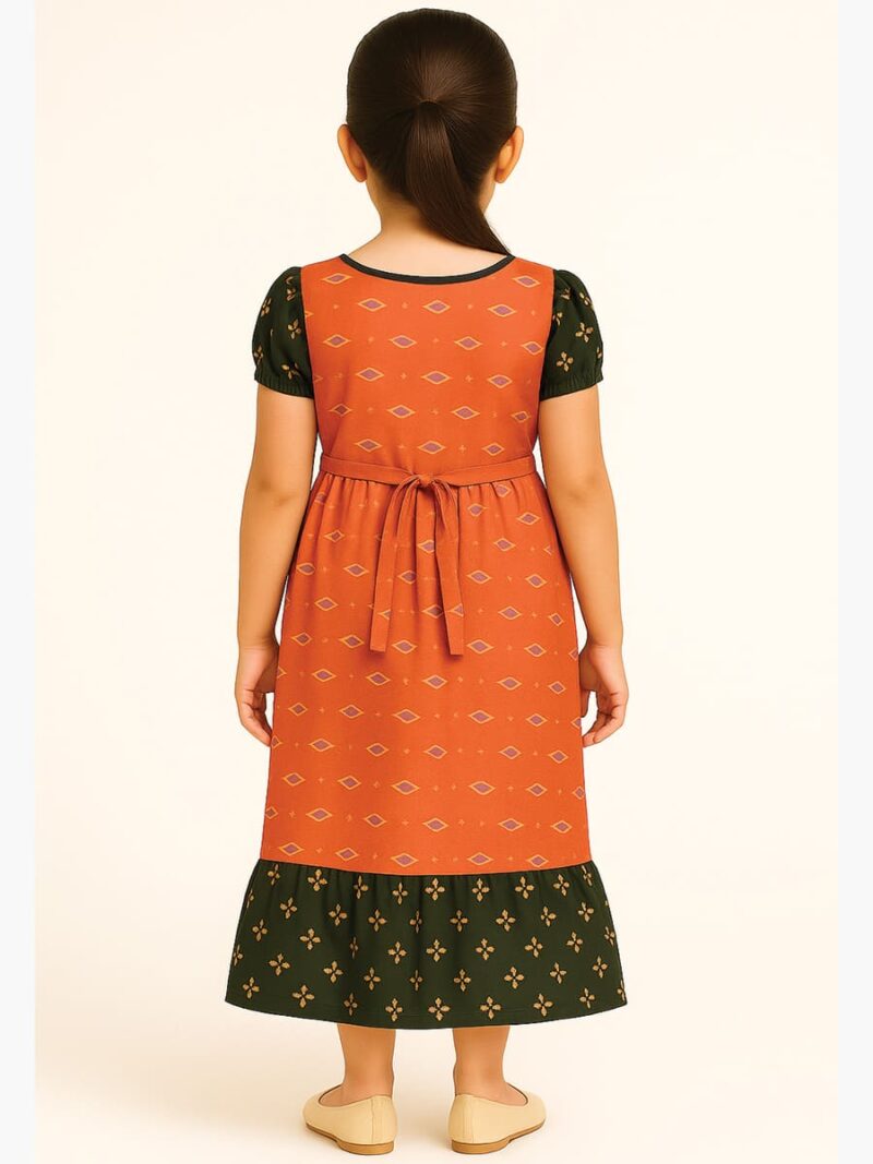 Girls Cotton Frock Nighty – Terracotta & Green