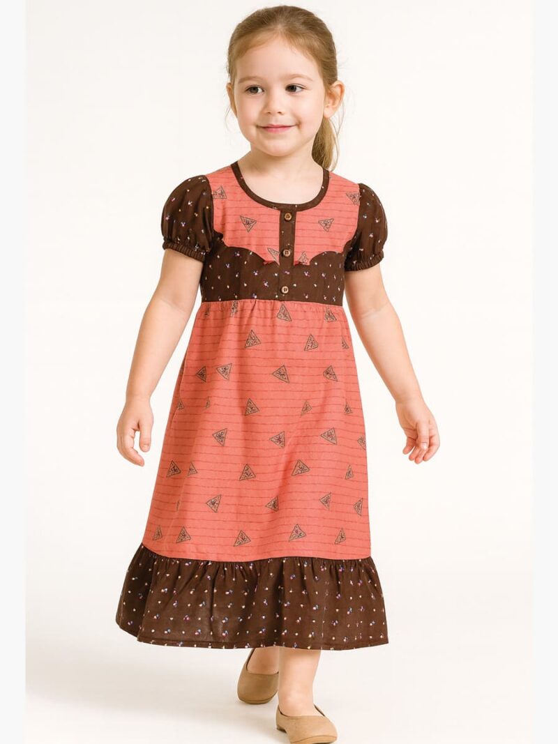 KG-NY-08-01-TC-6-7Y-F Girls Cotton Frock Nighty – Terracotta & Coffee