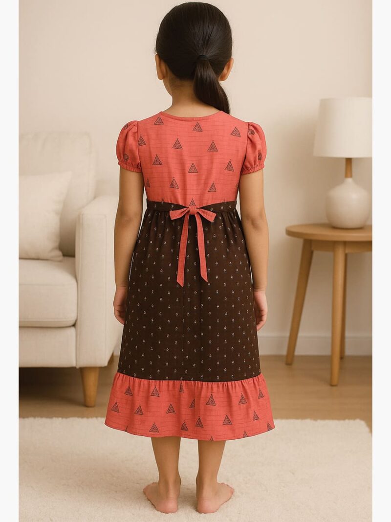 Girls Cotton Frock Nighty – Coffee & Terracotta