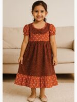 Girls Cotton Frock Nighty – Maroon & Coral