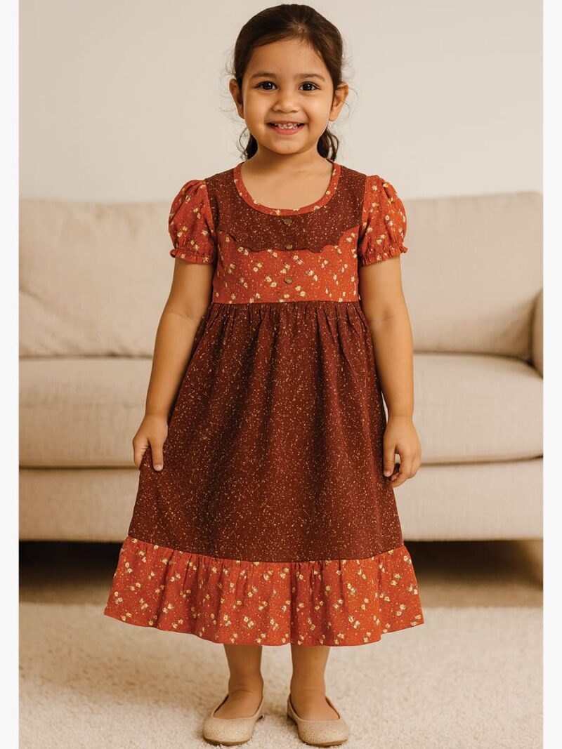 Girls Cotton Frock Nighty – Maroon & Coral
