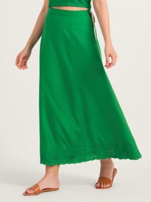 Women’s Cotton Embroidered In-Skirt – Green