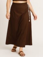 Women’s Cotton Petticoat / In-Skirt, 7 Part, Embroidered, Brown