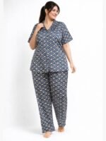 Women's Satin Striped Night Suit - Navy Blue