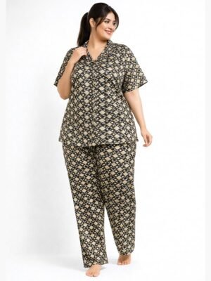 Women's Satin Striped Night Suit - Black