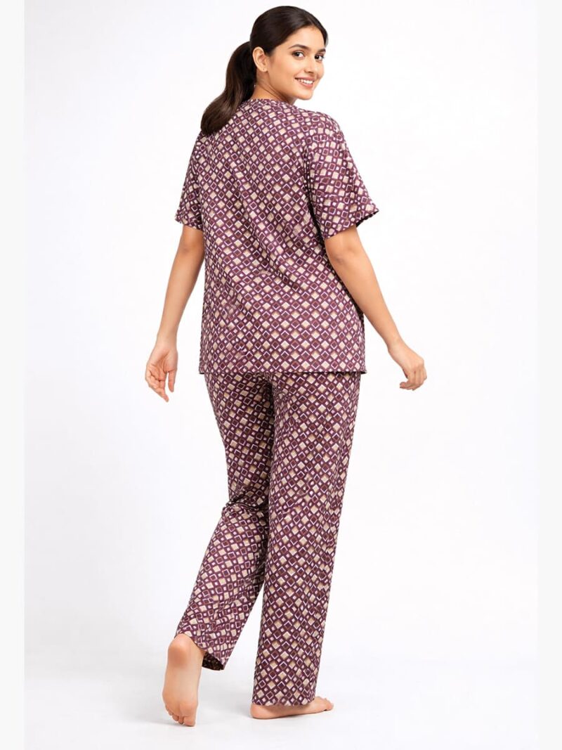 Women's Satin Striped Night Suit - Purple