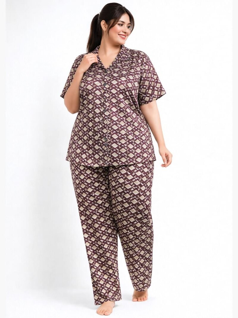 W-NS-175-03-PP-3XL-T-F Women's Satin Striped Night Suit - Purple