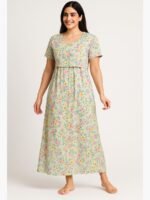Women's Cotton Printed Feeding Nighty – Beige
