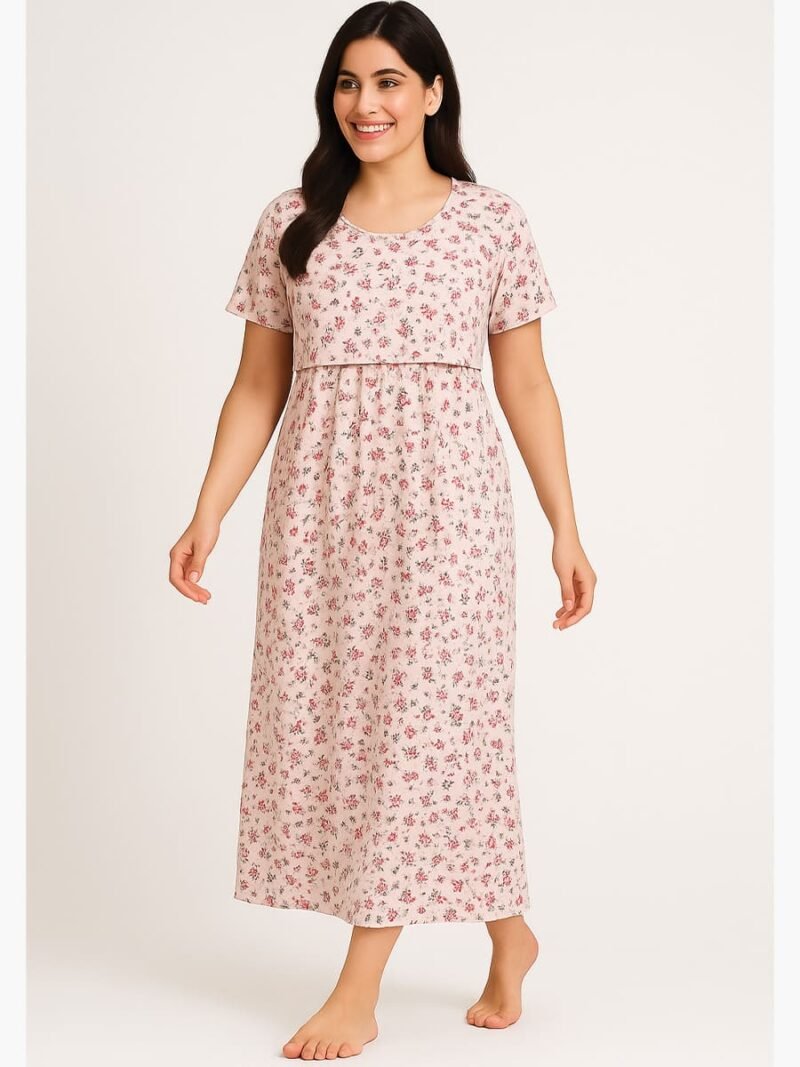 W-NY-138-02-PK-M-F Women's Cotton Feeding Nighty – Pink