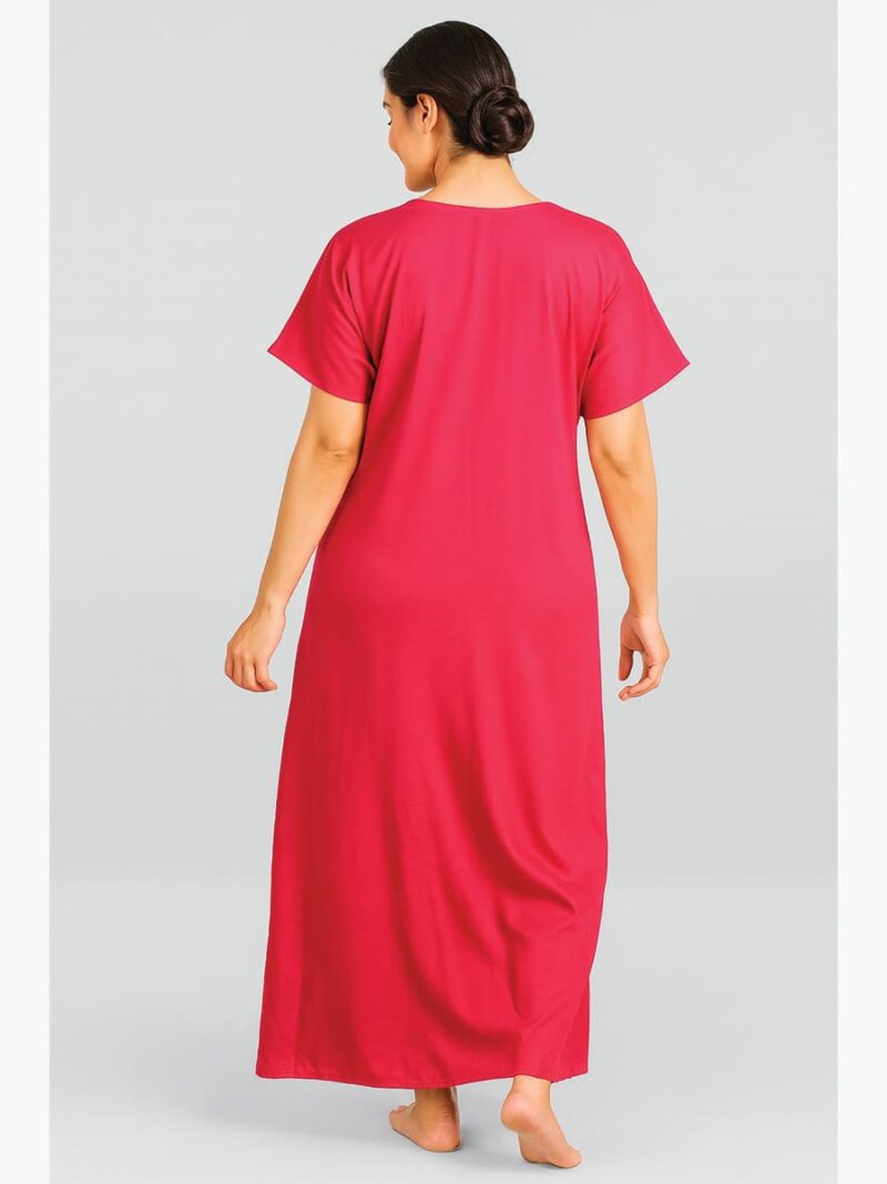 Women's Cotton Embroidered Nighty – Raspberry
