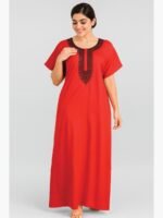 Women's Cotton Embroidered Nighty – Red