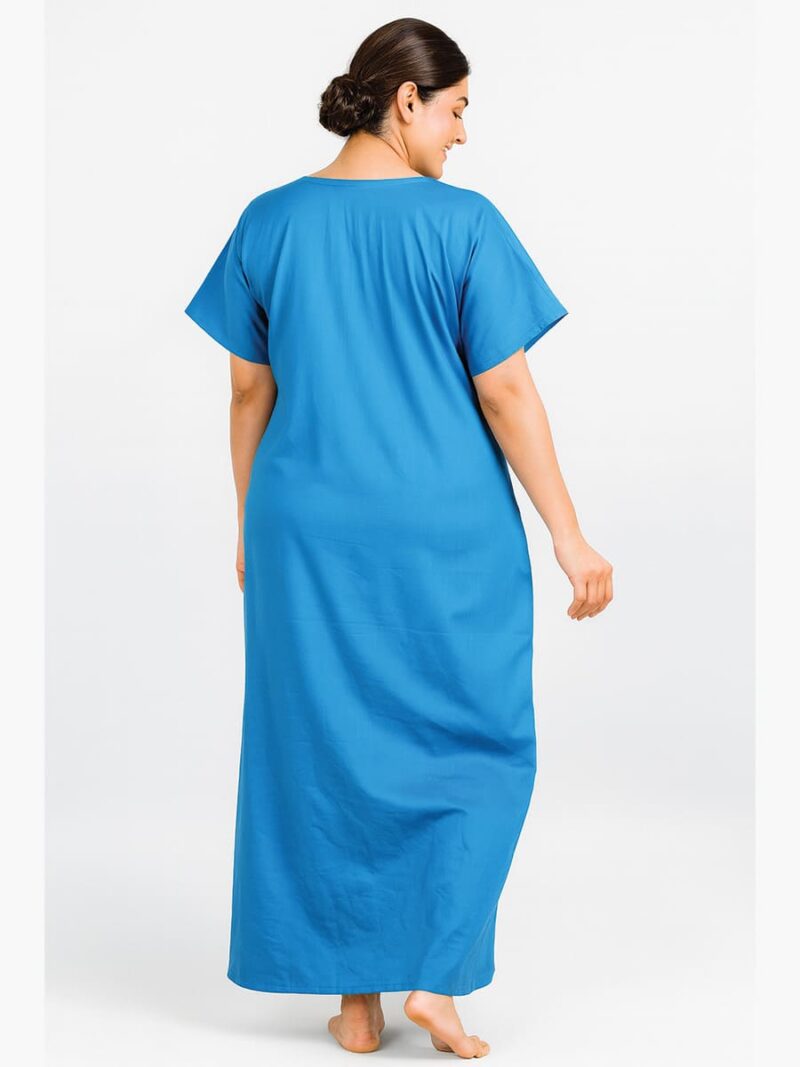 Women's Cotton Embroidered Nighty – Sky Blue