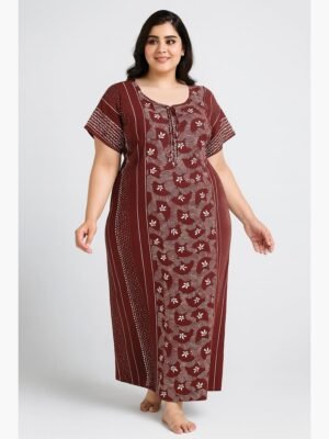Women’s Cotton Printed Nighty - Maroon
