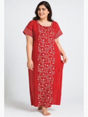 Women’s Cotton Printed Nighty - Red
