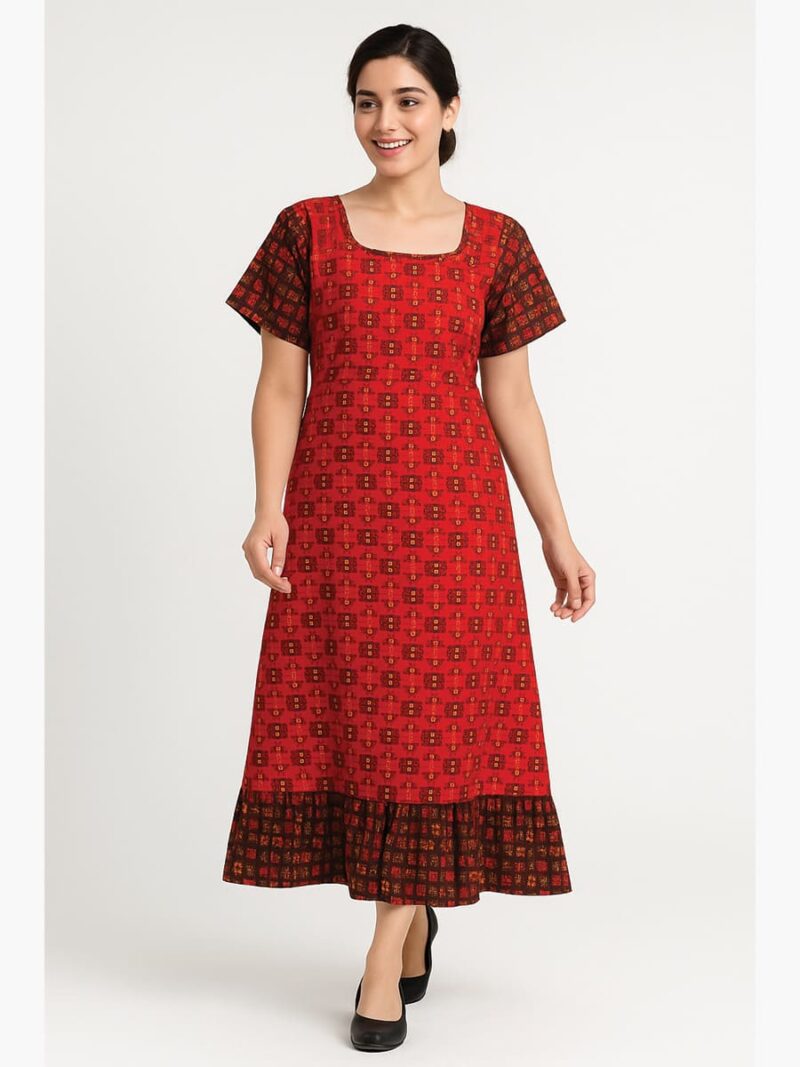Women's Cotton Frock Feeding Nighty – Red