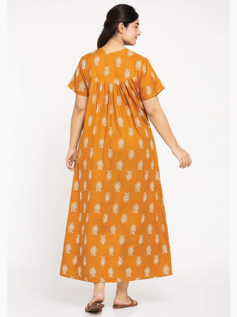 Women’s Cotton Printed Full Length Nighty – Tangerine