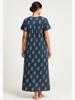 W-NY-151-02-SG-XL-B Women’s Cotton Printed Full Length Nighty – Slate Gray