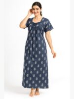 W-NY-151-02-SG-XL-f Women’s Cotton Printed Full Length Nighty – Slate Gray