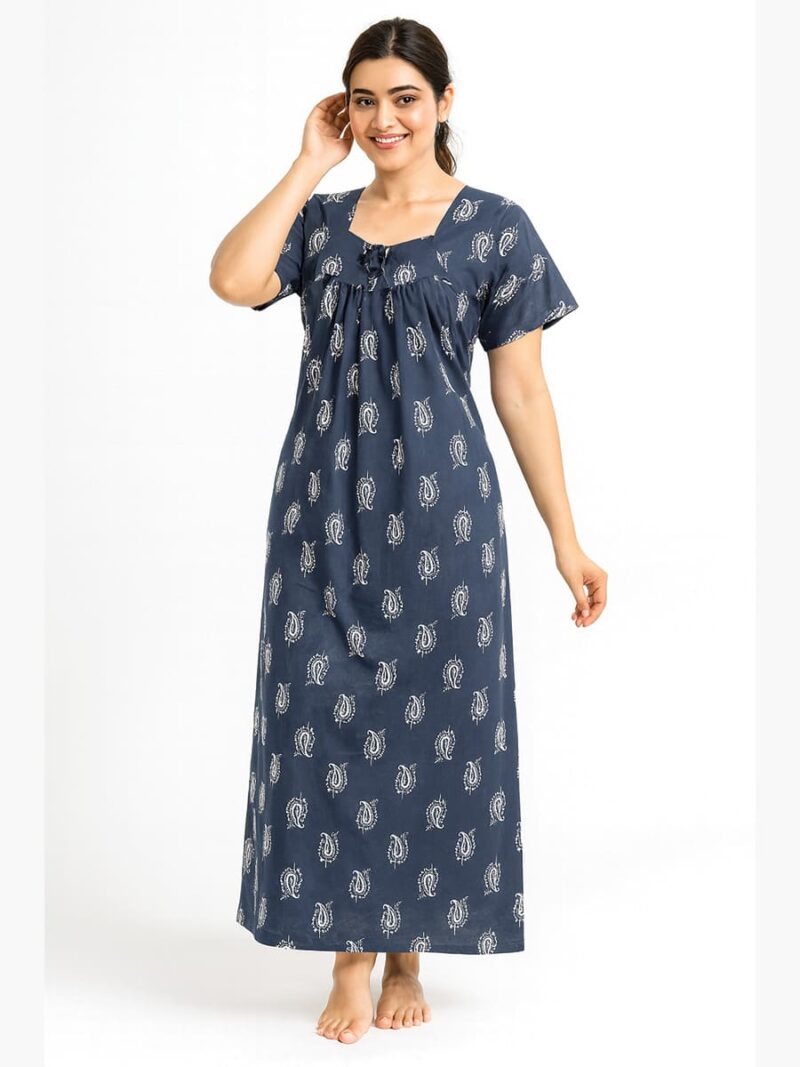 W-NY-151-02-SG-XL-f Women’s Cotton Printed Full Length Nighty – Slate Gray