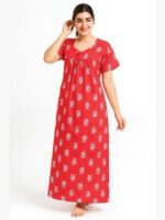 Women’s Cotton Printed Full Length Nighty – Raspberry