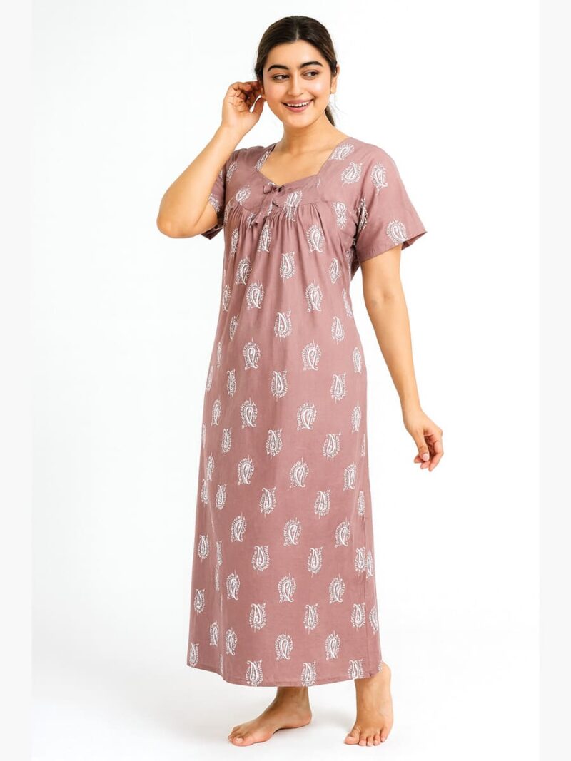 W-NY-151-04-TC-XL-f Women’s Cotton Printed Full Length Nighty – Terracotta