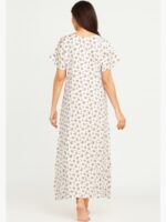 Women’s Cotton Printed Full Length Nighty – White & Red