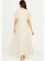 Women’s Cotton Printed Full Length Nighty – White & Yellow