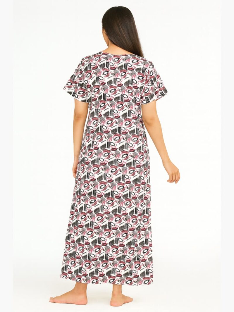 Women’s Satin Printed Full Length Nighty – Maroon