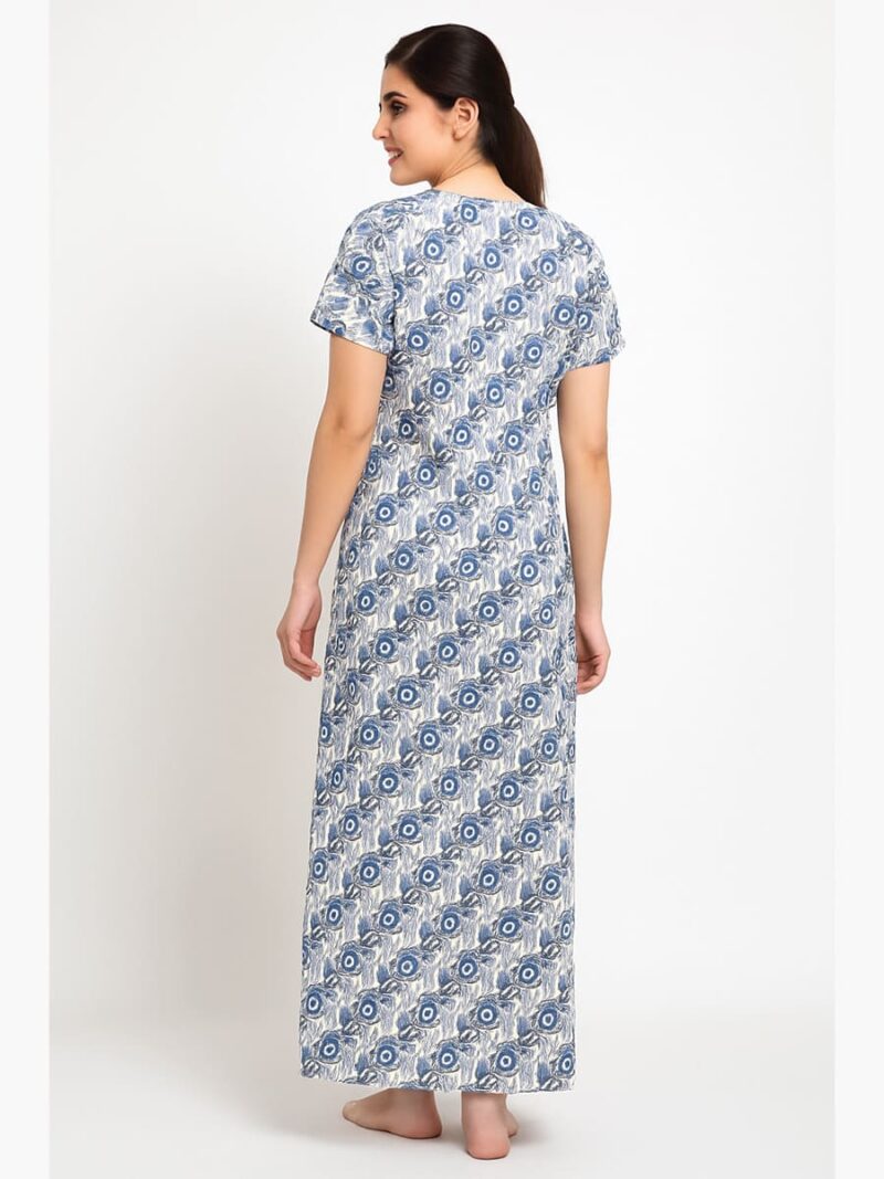 Women’s Satin Printed Full Length Nighty – Blue