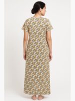 Women’s Satin Printed Full Length Nighty – Brown
