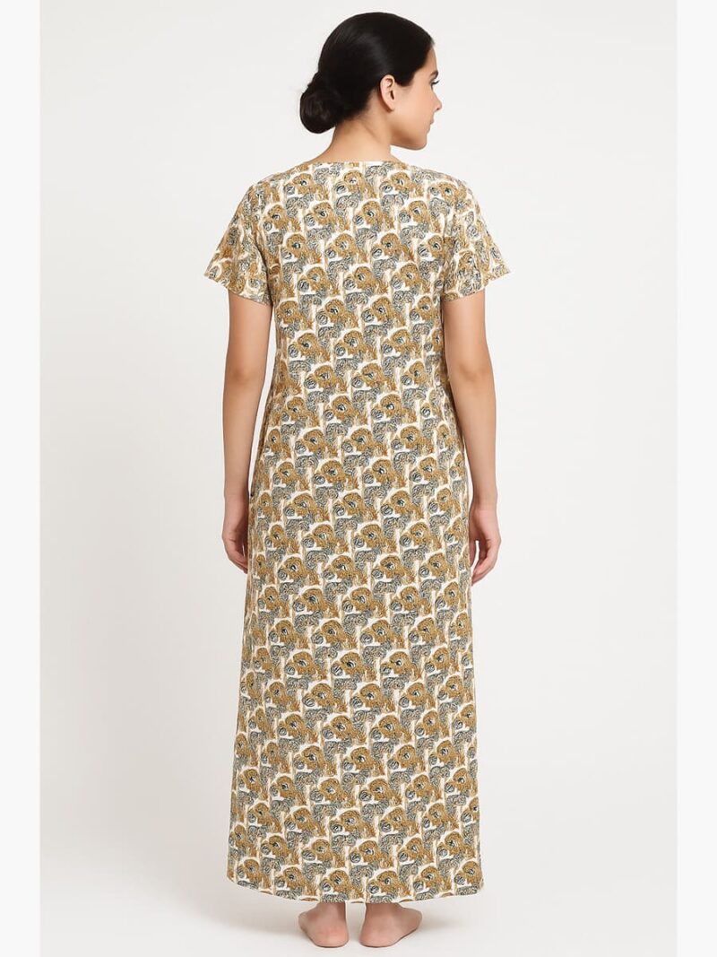 Women’s Satin Printed Full Length Nighty – Brown