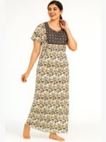 Women’s Satin Printed Full Length Nighty – Brown