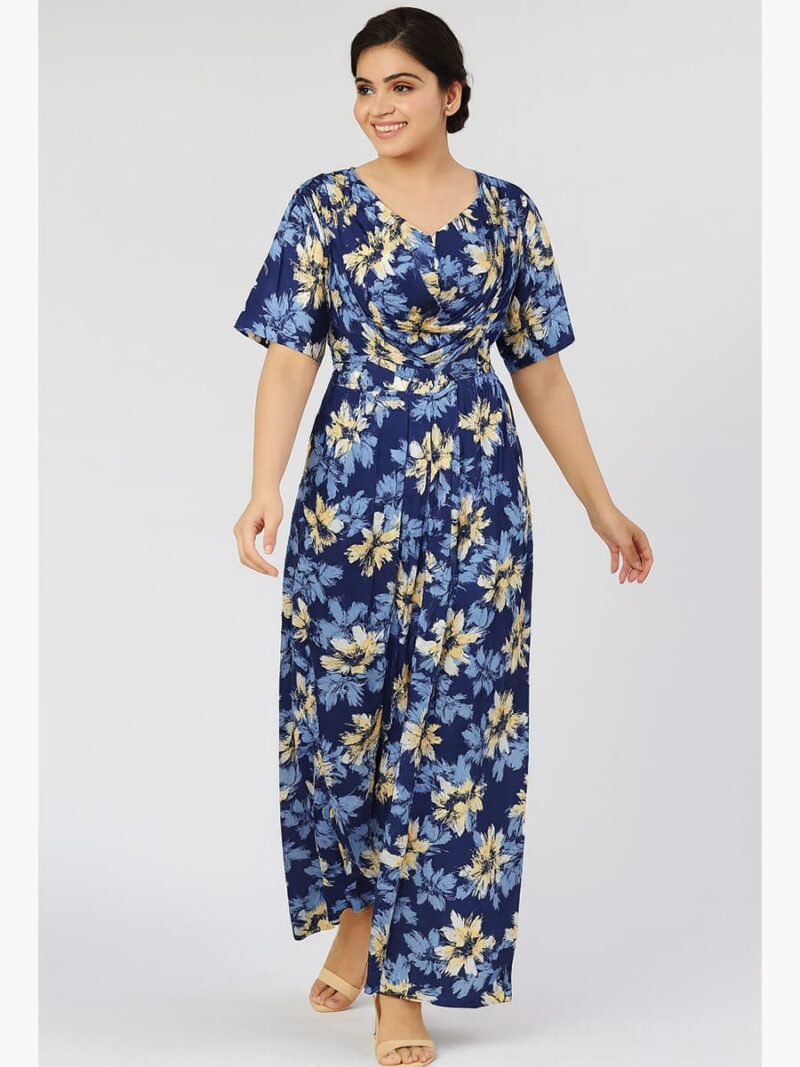 Women's Satin Feeding Nighty with Shawl – Navy Blue