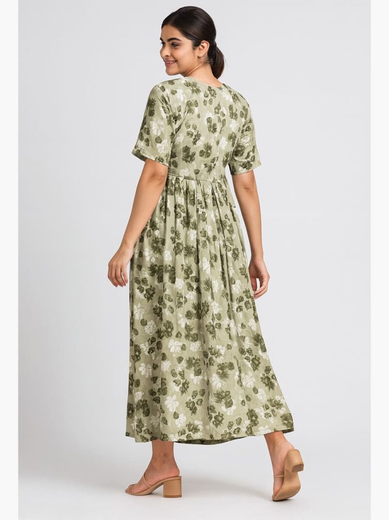 Women's Satin Feeding Nighty with Shawl – Olive Green