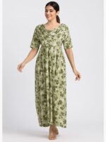 W-NY-156-03-OG-XXL-F Women's Satin Feeding Nighty with Shawl – Olive Green