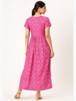W-NY-158-01-PK-XL-B Women's Cotton Printed Smocked Nighty - Pink