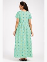 W-NY-158-02-SG-XL-B Women's Cotton Printed Smocked Nighty - Seafoam Green