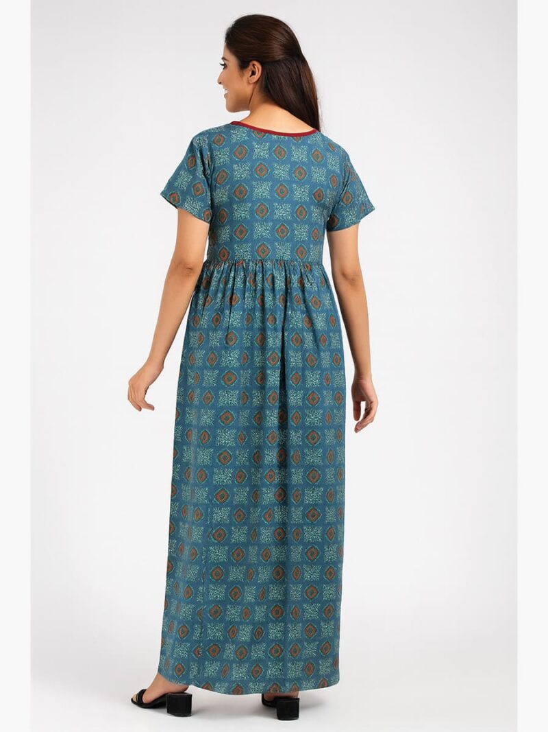 Women's Cotton Printed Smocked Nighty - Ash Gray