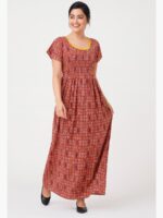 W-NY-159-02-TC-XXL-F Women's Cotton Printed Smocked Nighty - Terracotta