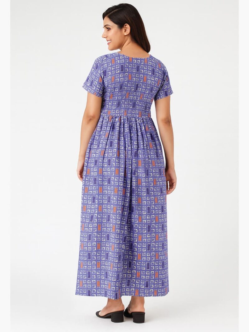 Women's Cotton Printed Smocked Nighty - Mauve