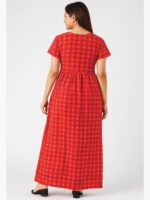W-NY-159-06-RD-XXL-B Women's Cotton Printed Smocked Nighty - Red