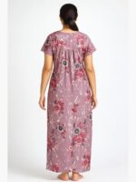 Women’s Satin Printed Full Length Nighty – Pink