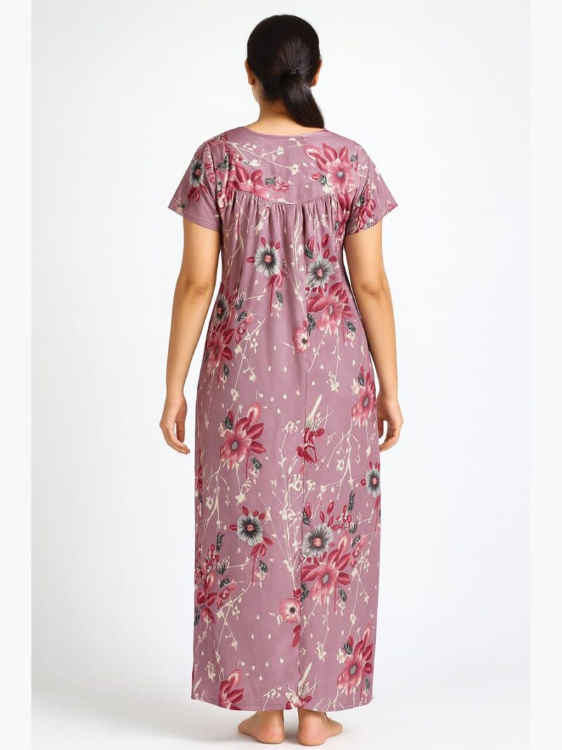 Women’s Satin Printed Full Length Nighty – Pink