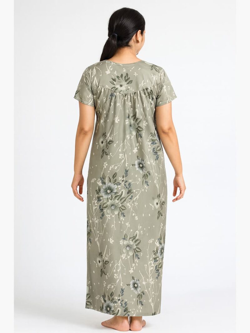 Women’s Satin Printed Full Length Nighty – Pearl